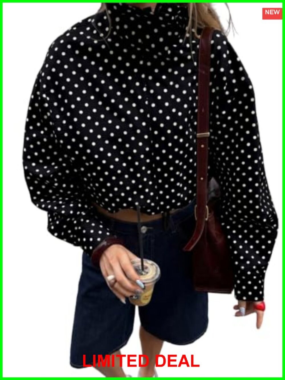 Polka Dot Zip Up Cropped Casual Jacket Lightweight Oversized